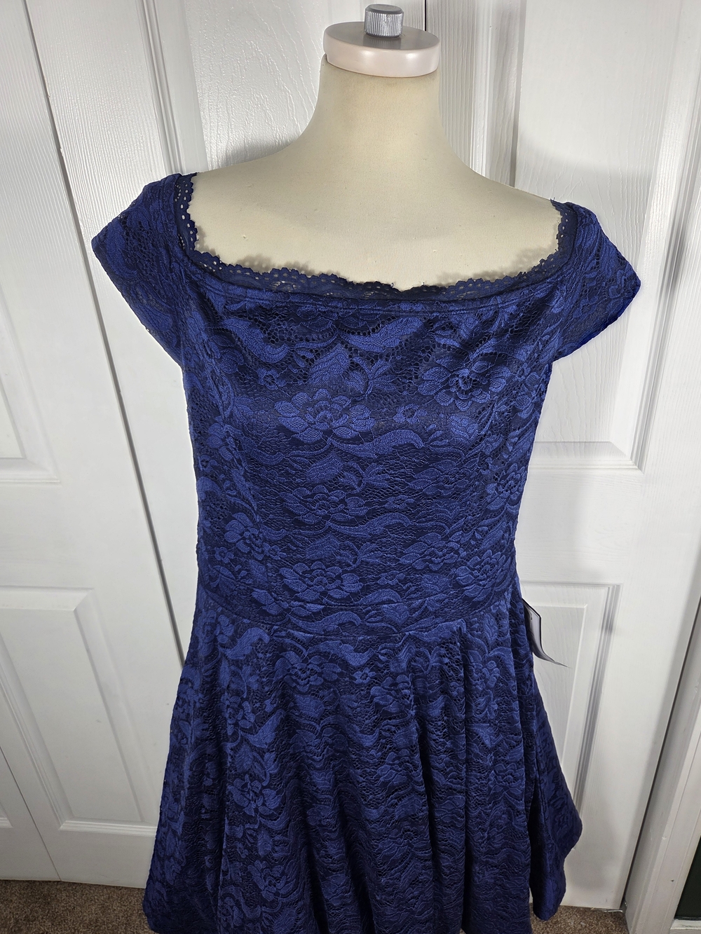 NWT B Darlin 16W Royal Blue Lace Off Shoulder Fit Flare Dress